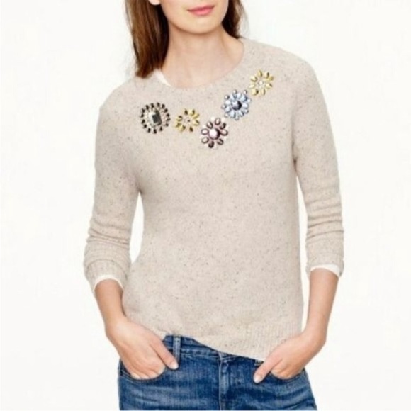 J. Crew Sweaters - J Crew Lambswool Blend Jeweled Donegal Pullover Speckled Knit Sweater Size XXS